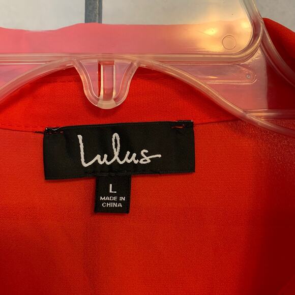 Lulus Red Button Down Blouse With Pleated Cuffs Women's Size L - Picture 4 of 4
